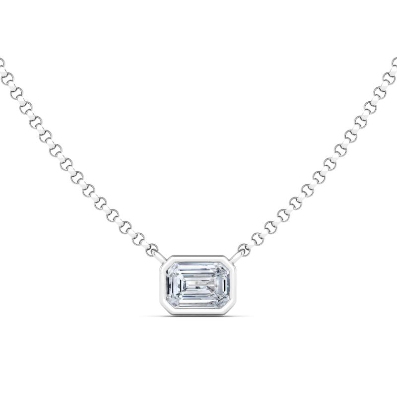 14K White Gold Solo Emerald 0.30 Diamond Bezel Pendant