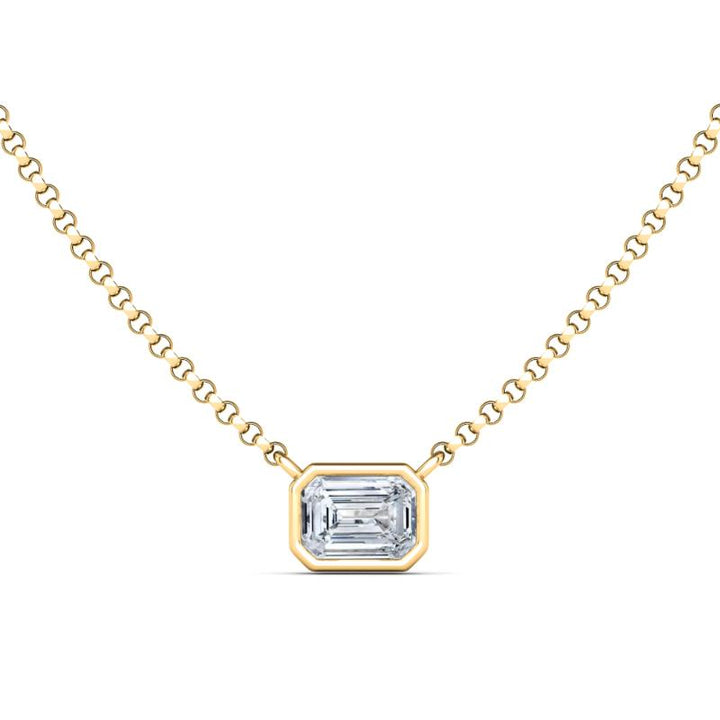 Solitaire Emerald Cut Bezel Diamond Necklace