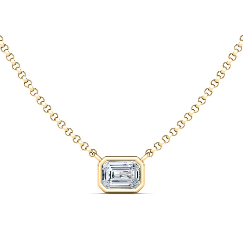 14K Yellow Gold Solo Emerald 0.30 Diamond Bezel Pendant