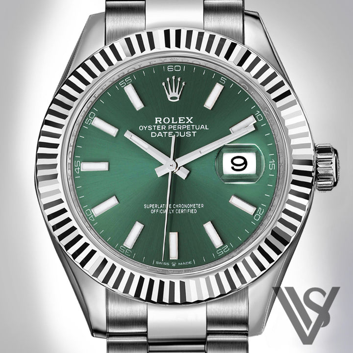 Rolex - Stainless Steel Datejust 41 - Fluted Bezel - Green Index Dial - Oyster Bracelet