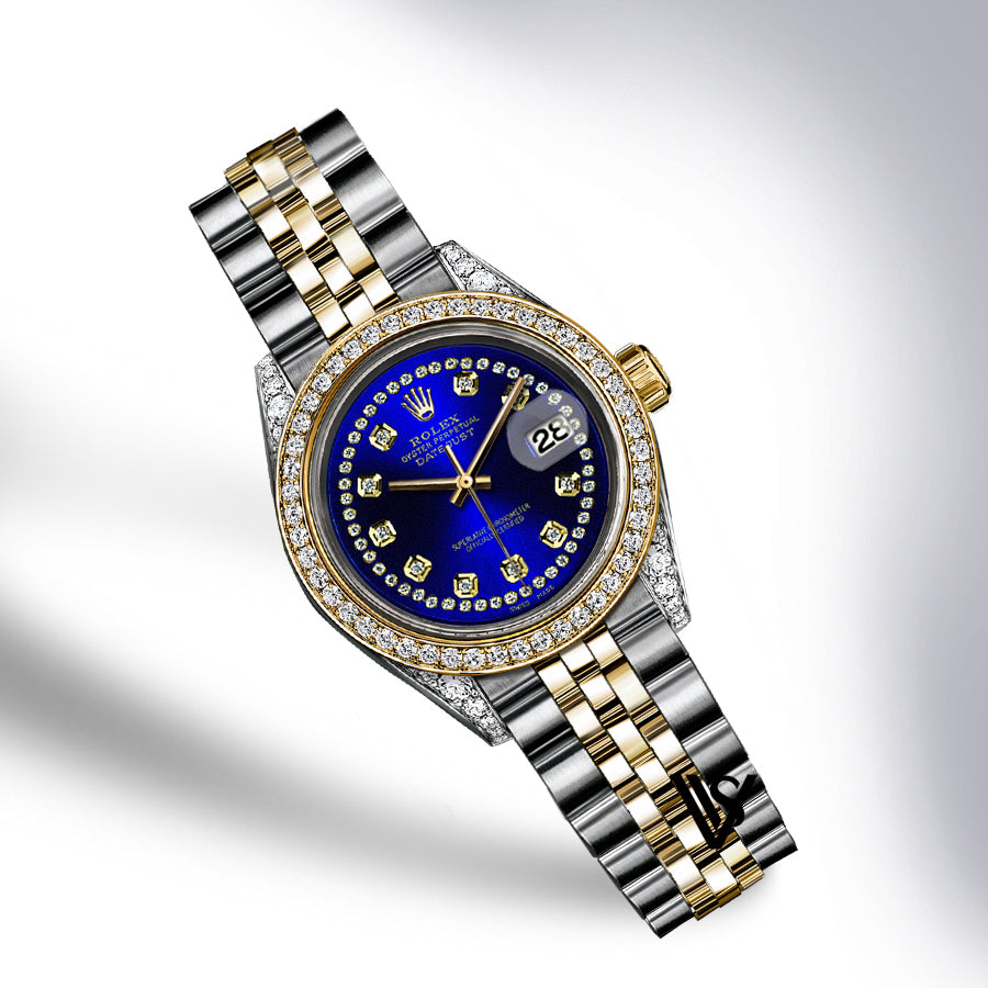 Rolex - 26mm Datejust Royal Blue Authentic String Dial with Diamond Bezel & Diamond Lugs Two-tone 18K Yellow Gold & Stainless Steel Jubilee