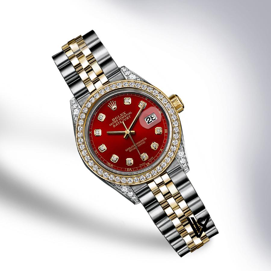 Rolex - Stainless Steel and Yellow Gold Datejust - Diamond Bezel - Blood Red Diamond Dial - Jubilee Bracelet - Diamond Lugs