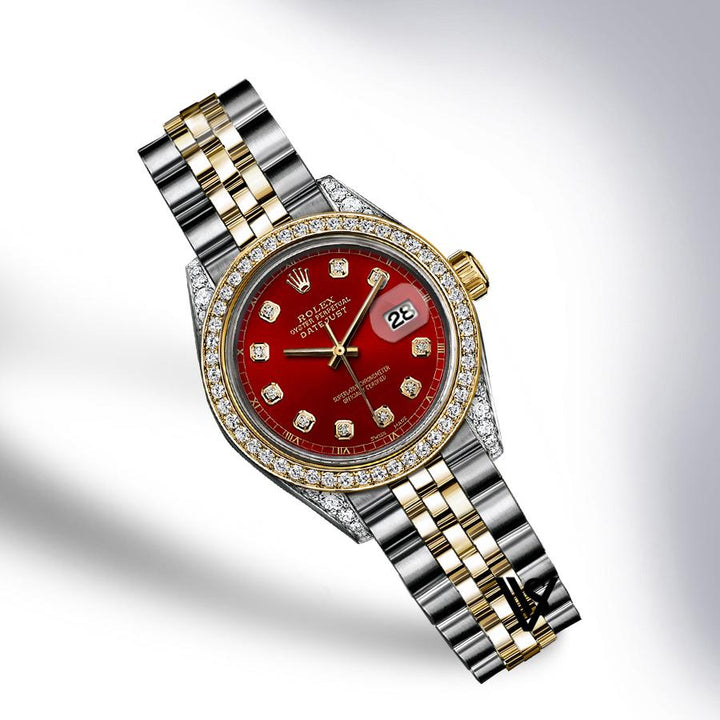 Rolex - Stainless Steel and Yellow Gold Datejust - Diamond Bezel - Blood Red Diamond Dial - Jubilee Bracelet - Diamond Lugs