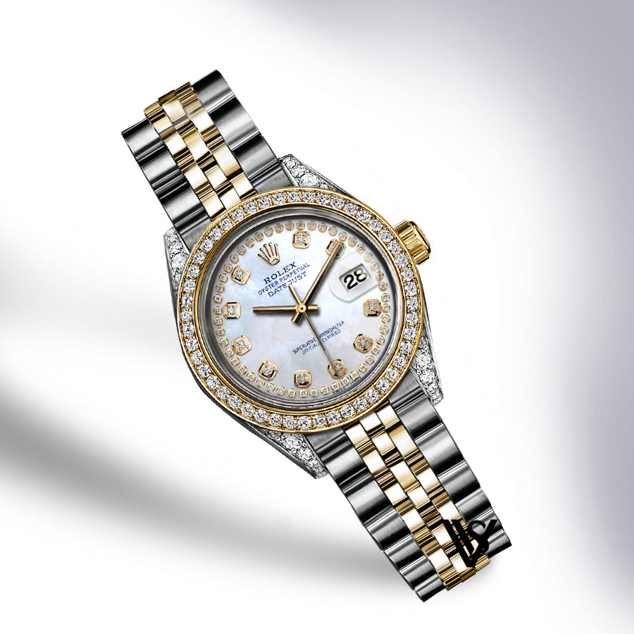 Rolex - Stainless Steel and Yellow Gold Datejust 26mm - Diamond Bezel - Natural Pearl Diamond Dial - Jubilee Bracelet - Diamond Lugs