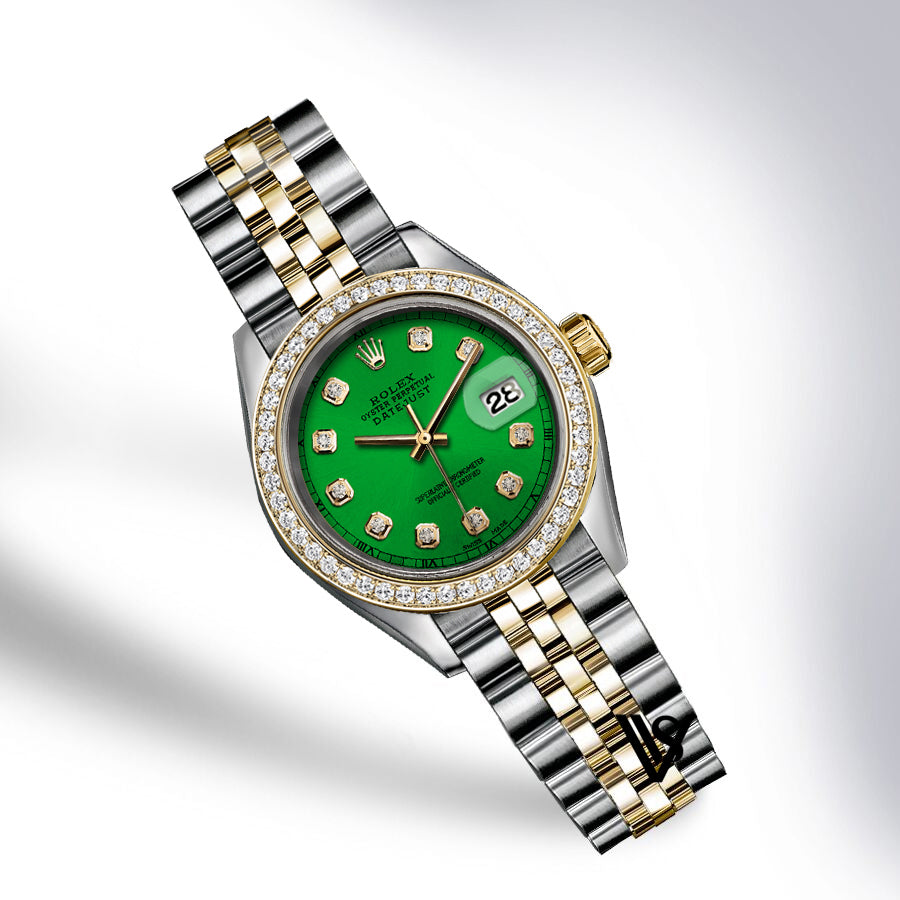 Preowned Rolex - 26mm Datejust Green Diamond Dial with Diamond Bezel Two-tone 18K Yellow Gold & Stainless Steel Jubilee