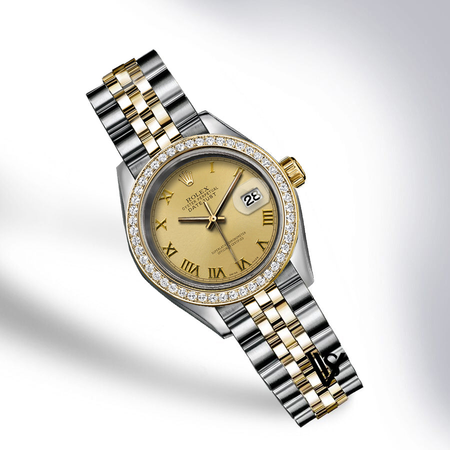 Rolex - Stainless Steel and Yellow Gold Datejust - Diamond Bezel - Gold Roman Numeral Diamond Dial - Jubilee Bracelet