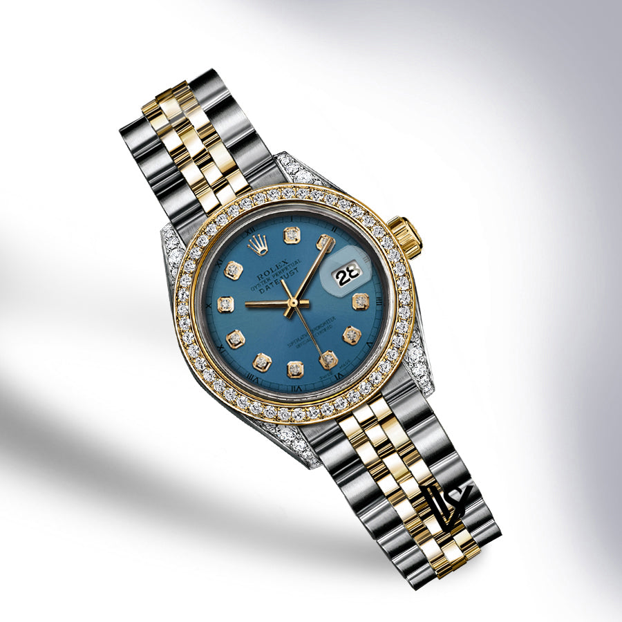 Rolex - Stainless Steel and Yellow Gold Datejust 26mm - Diamond Bezel - Seafoam Blue Grey Dial - Jubilee Bracelet - Diamond Lugs