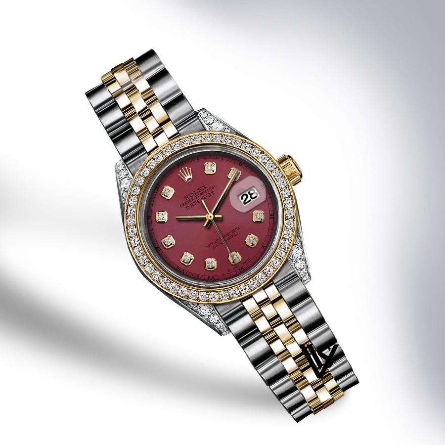 Rolex - Stainless Steel and Yellow Gold Datejust - Diamond Bezel - Brick Red Diamond Dial - Jubilee Bracelet - Diamond Lugs