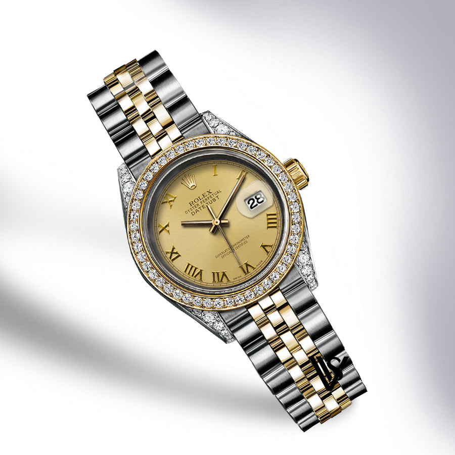 Rolex - Stainless Steel and Yellow Gold Datejust 26mm - Diamond Bezel - Gold Roman Diamond Dial - Jubilee Bracelet - Diamond Lugs