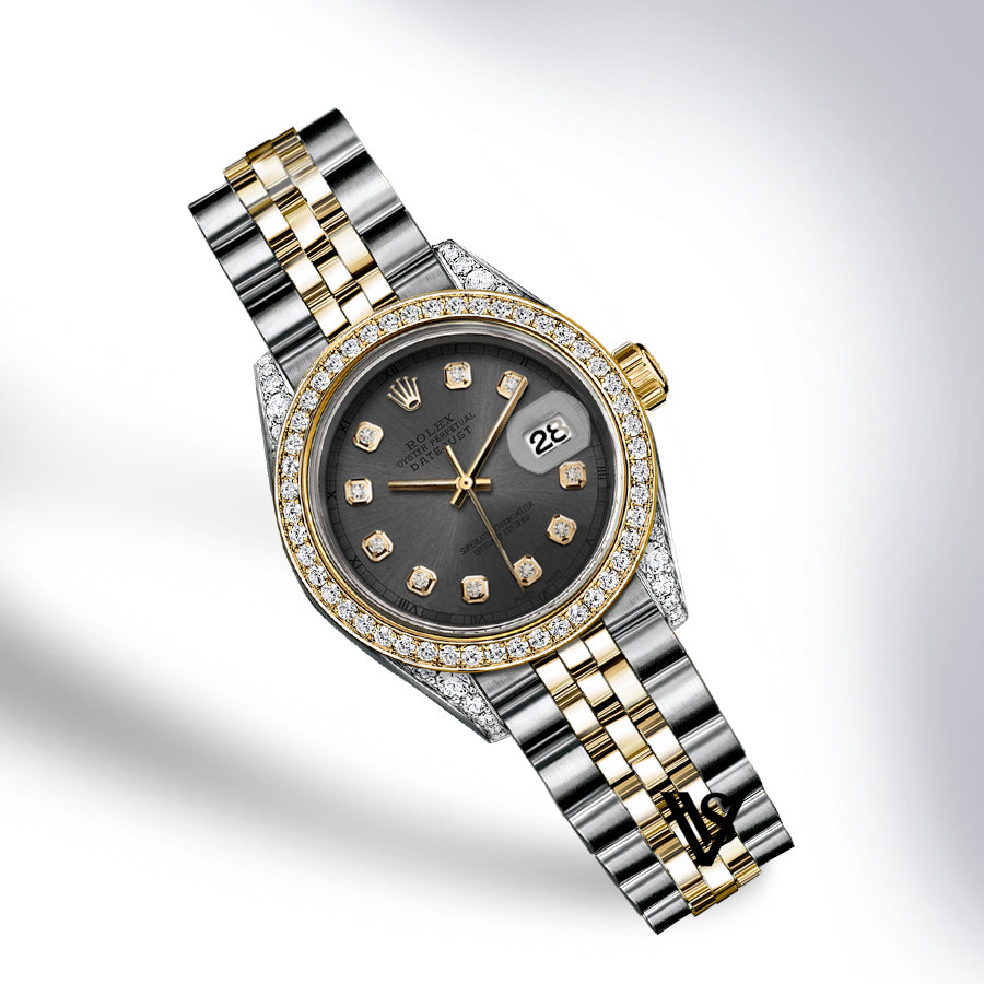 Rolex - Stainless Steel and Yellow Gold Datejust - Diamond Bezel - Charcoal Grey Diamond Dial - Jubilee Bracelet - Diamond Lugs