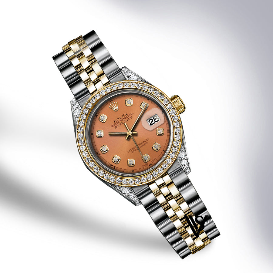 Rolex - Stainless Steel and Yellow Gold Datejust 26mm - Diamond Bezel - Chocolate Caramel Diamond Dial - Jubilee Bracelet - Diamond Lugs