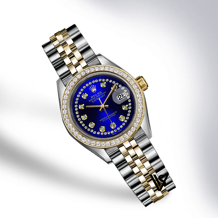 Rolex - Stainless Steel and Yellow Gold Datejust - Diamond Bezel - Royal Blue Diamond Dial with Diamond String - Jubilee Bracelet