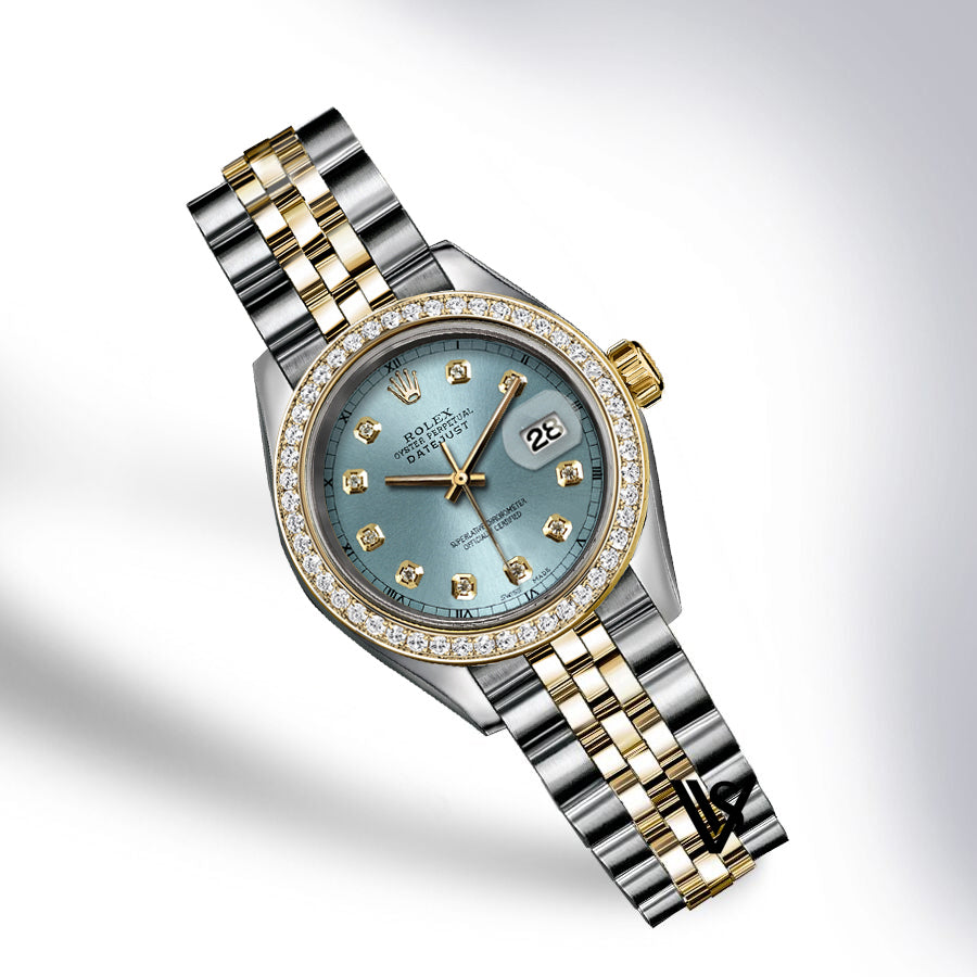 Preowned Rolex - 26mm Datejust Pale Blue Diamond Dial with Diamond Bezel Two-tone 18K Yellow Gold & Stainless Steel Jubilee