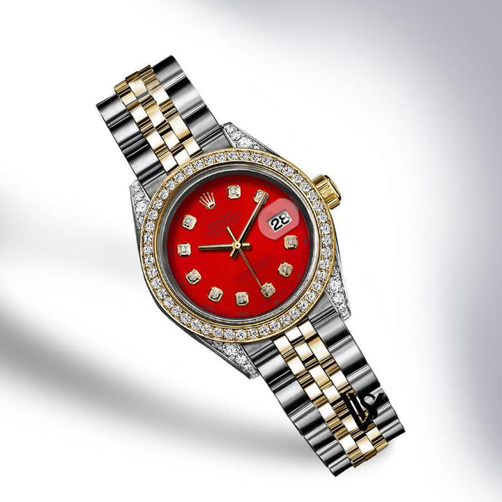 Rolex - Stainless Steel and Yellow Gold Datejust - Diamond Bezel - Classic Red Diamond Dial - Jubilee Bracelet - Diamond Lugs