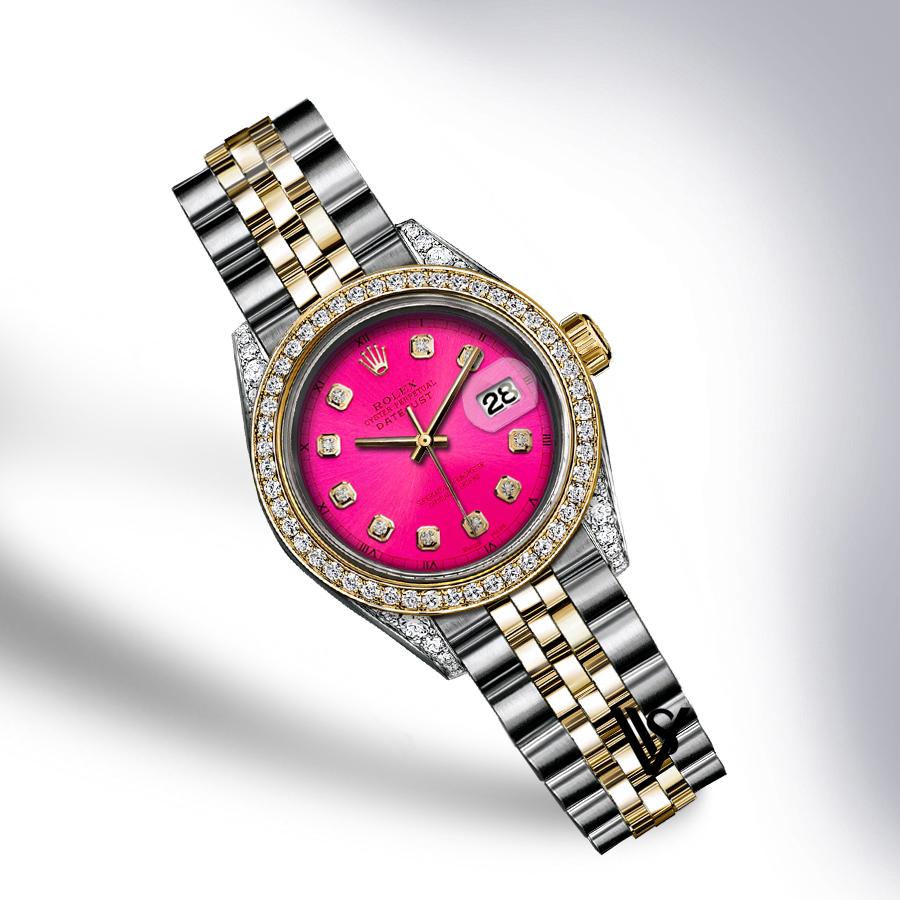 Rolex - Stainless Steel and Yellow Gold Datejust - Diamond Bezel - Watermelon Red Diamond Dial - Jubilee Bracelet - Diamond Lugs