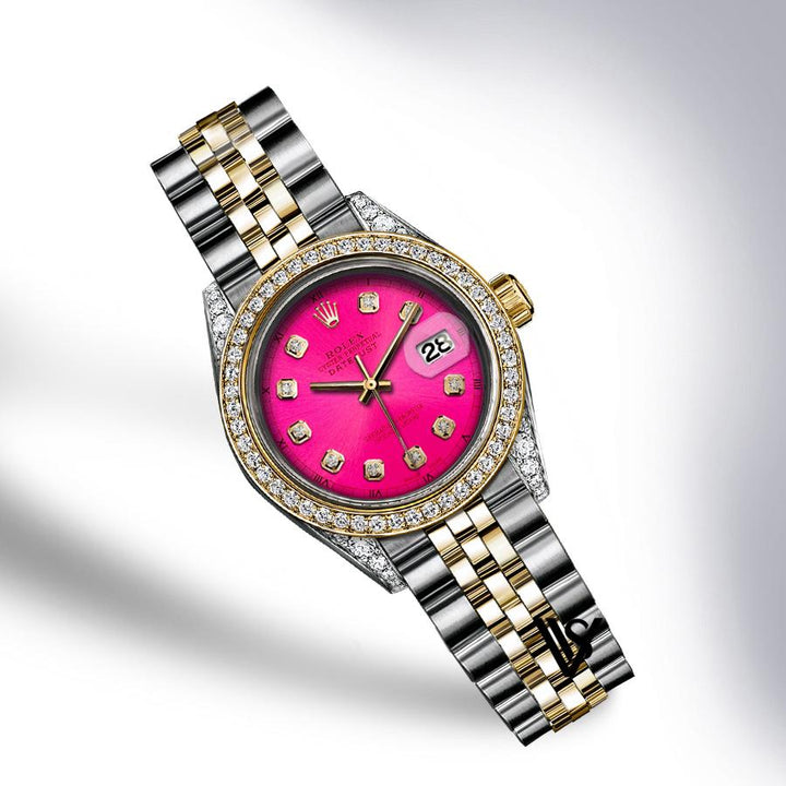 Rolex - Stainless Steel and Yellow Gold Datejust - Diamond Bezel - Watermelon Red Diamond Dial - Jubilee Bracelet - Diamond Lugs