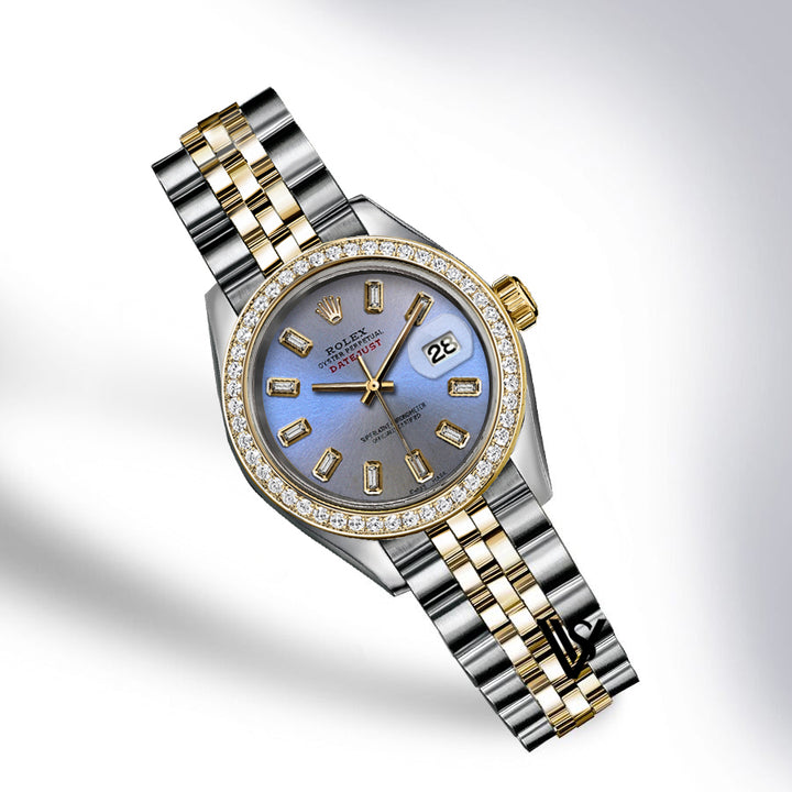 Rolex - Stainless Steel and Yellow Gold Datejust - Diamond Bezel - Steel Blue Baguette Diamond Dial - Jubilee Bracelet