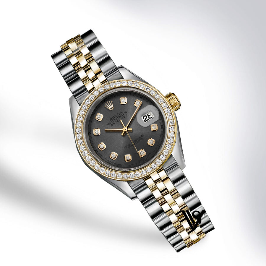 Rolex - Stainless Steel and Yellow Gold Datejust - Diamond Bezel - Charcoal Grey Diamond Dial - Jubilee Bracelet