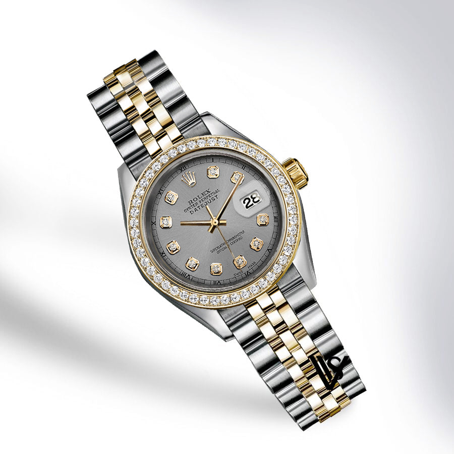 Preowned Rolex - 26mm Datejust Gunmetal Grey Diamond Dial with Diamond Bezel Two-tone 18K Yellow Gold & Stainless Steel Jubilee