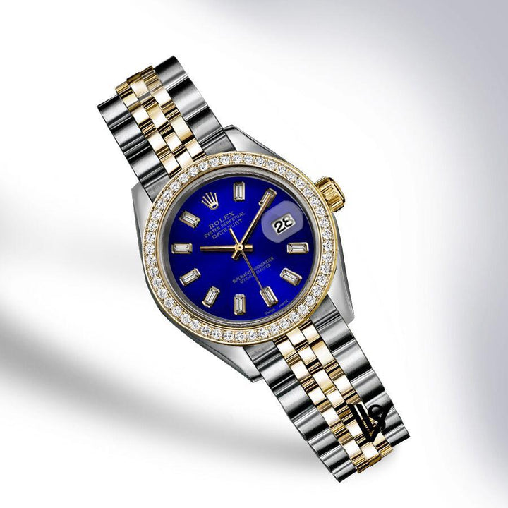 Rolex - Stainless Steel and Yellow Gold Datejust - Diamond Bezel - Royal Blue Baguette Diamond Dial - Jubilee Bracelet