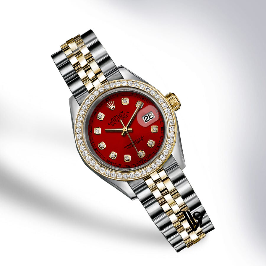 Preowned Rolex - 26mm Datejust Blood Red Diamond Dial with Diamond Bezel Two-tone 18K Yellow Gold & Stainless Steel Jubilee