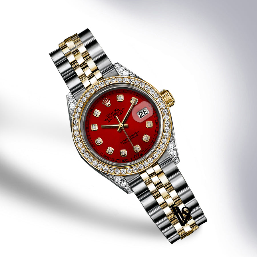 Rolex - Stainless Steel and Yellow Gold Datejust 26mm - Diamond Bezel - Blood Red Diamond Dial - Jubilee Bracelet - Diamond Lugs