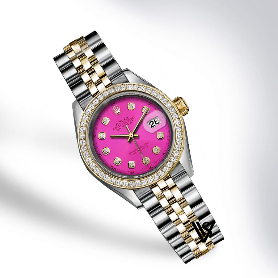 Rolex - Stainless Steel and Yellow Gold Datejust 26mm - Diamond Bezel - Neon Pink Diamond Dial - Jubilee Bracelet