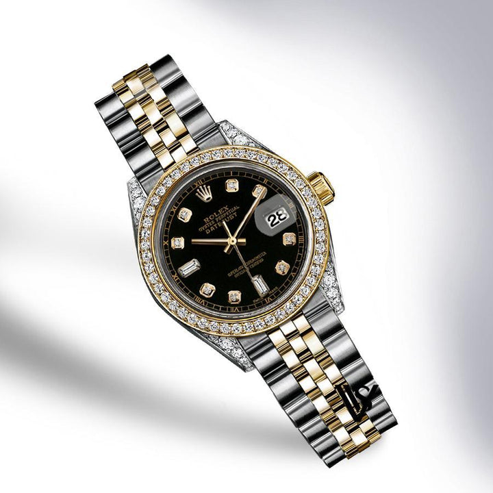 Rolex - Stainless Steel and Yellow Gold Datejust - Diamond Bezel - Black Baguette 6 & 9 Diamond Dial - Jubilee Bracelet - Diamond Lugs