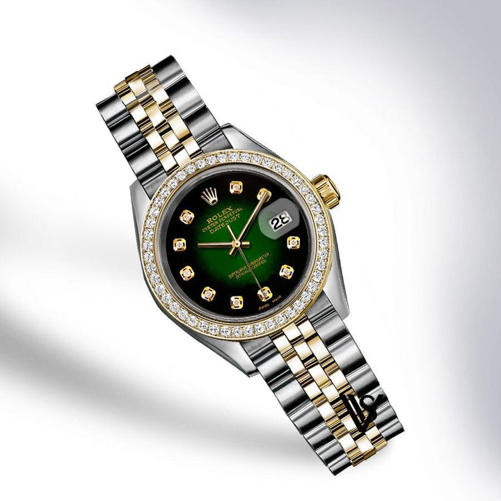 Rolex - Steel and Yellow Gold Datejust Diamond Bezel - Green Vignette Diamond Dial - Jubilee Bracelet