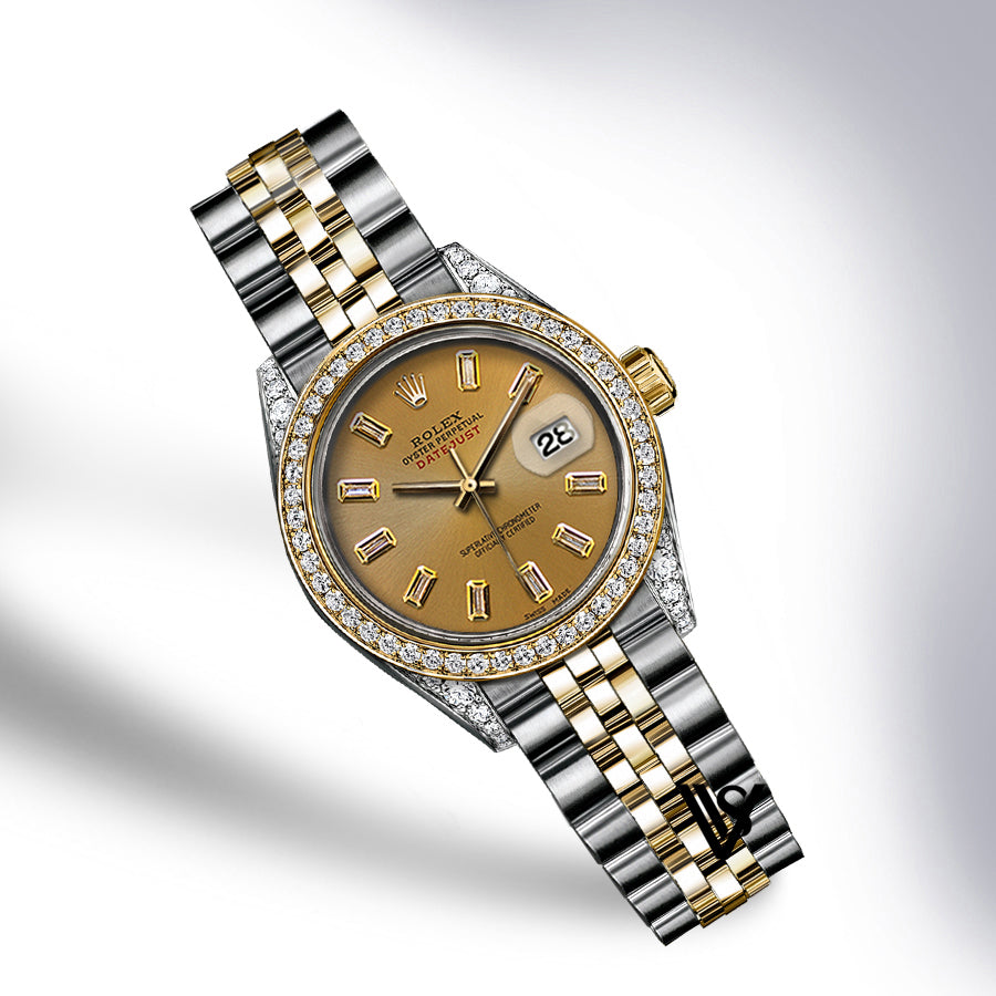 Rolex - Stainless Steel and Yellow Gold Datejust - Diamond Bezel - Champagne Baguette Diamond Dial - Jubilee Bracelet - Diamond Lugs