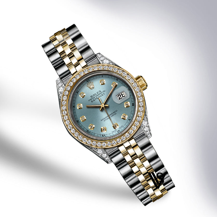 Rolex - Stainless Steel and Yellow Gold Datejust 26mm - Diamond Bezel - Pale Blue Diamond Dial - Jubilee Bracelet - Diamond Lugs