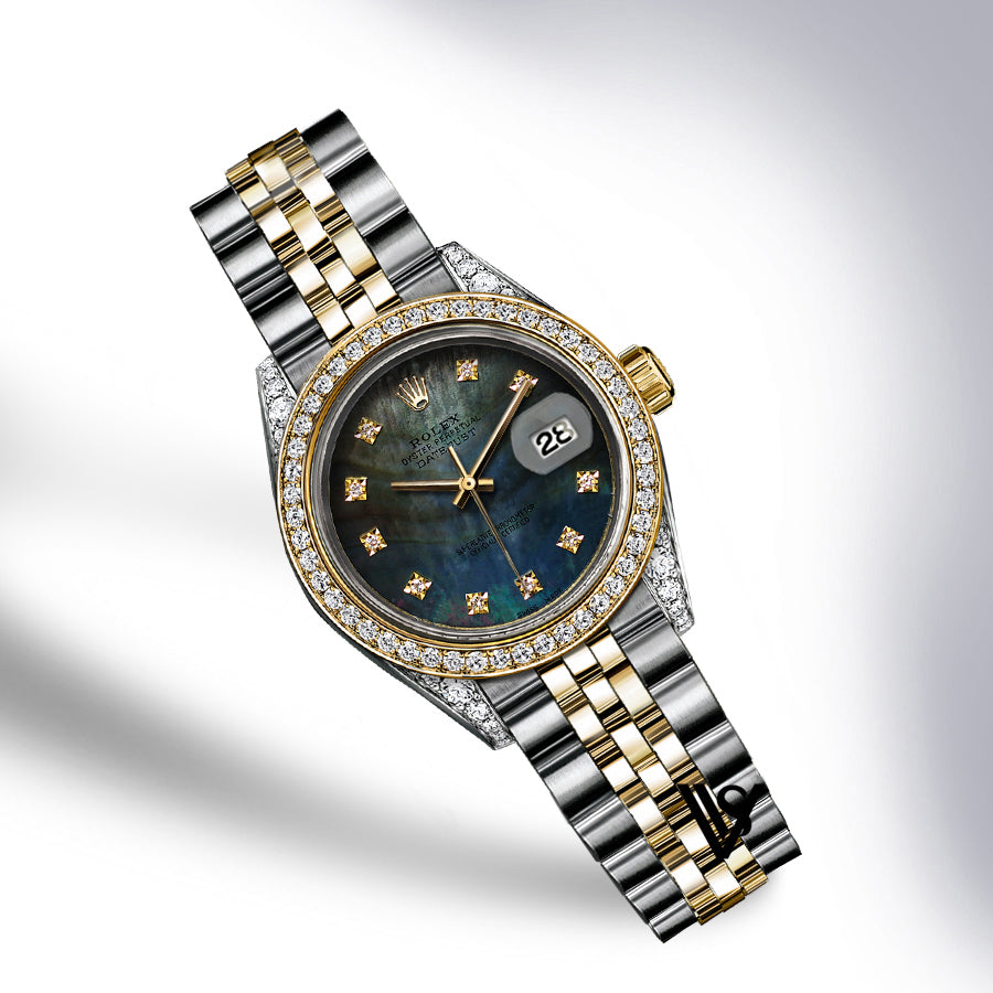 Rolex - Stainless Steel and Yellow Gold Datejust 26mm - Diamond Bezel - Forrest Green Tahitian Pearl Dial - Jubilee Bracelet - Diamond Lugs