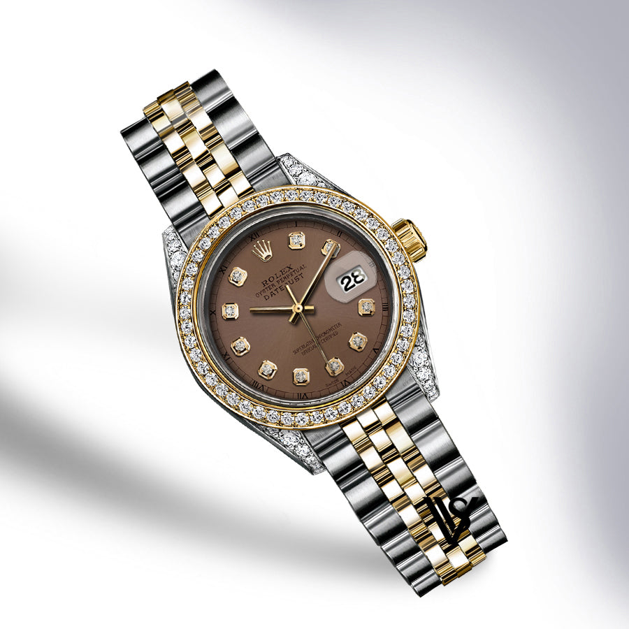 Rolex - Stainless Steel and Yellow Gold Datejust 26mm - Diamond Bezel - Chocolate Brown Diamond Dial - Jubilee Bracelet - Diamond Lugs