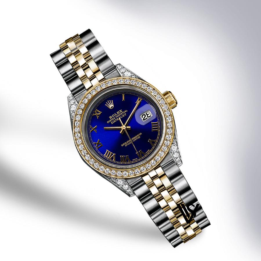 Rolex - Stainless Steel and Yellow Gold Datejust - Diamond Bezel - Royal Blue Roman Numeral Dial - Jubilee Bracelet - Diamond Lugs