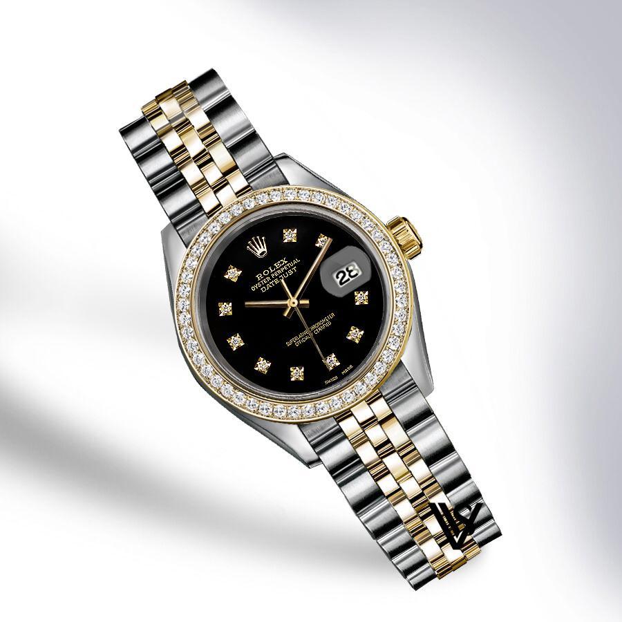 Preowned Rolex - 36mm Datejust Classic Black Diamond Dial with Diamond Bezel Two-tone 18K Yellow Gold & Stainless Steel Jubilee