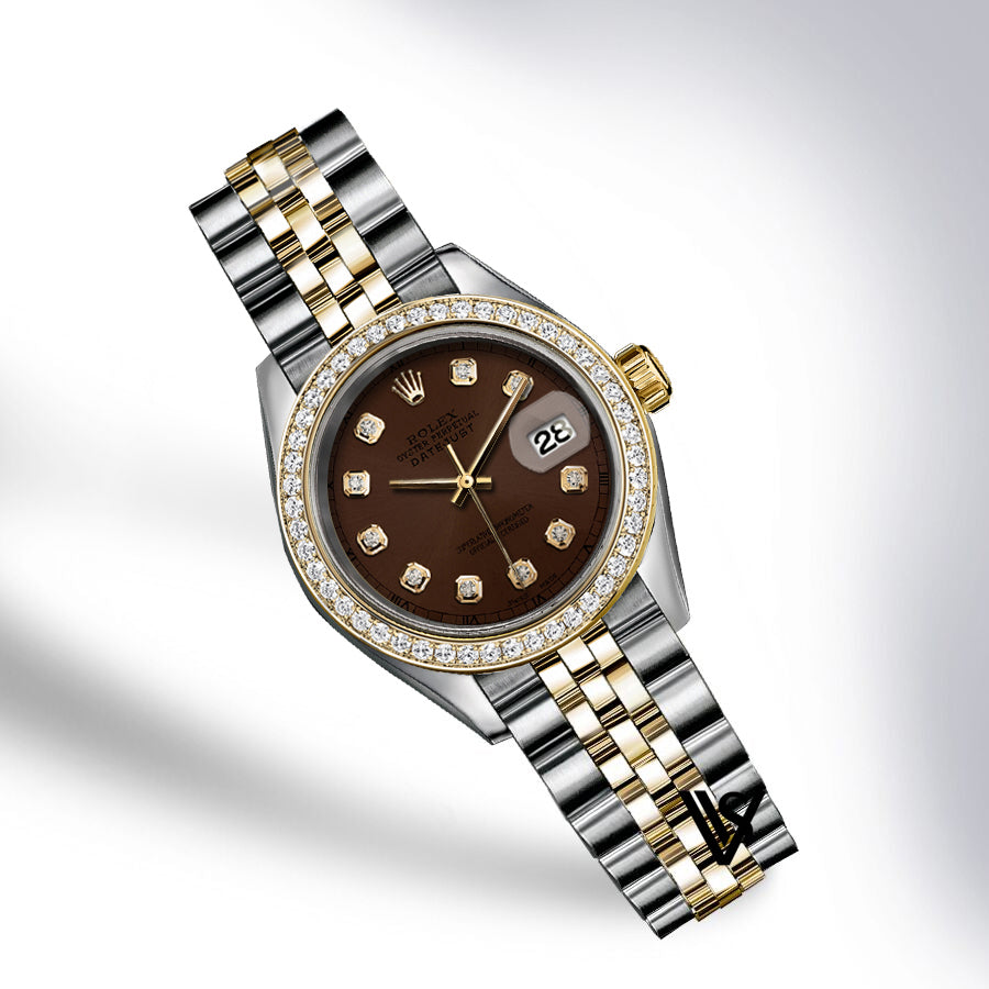 Preowned Rolex - 26mm Datejust Rich Dark Brown Diamond Dial with Diamond Bezel Two-tone 18K Yellow Gold & Stainless Steel Jubilee