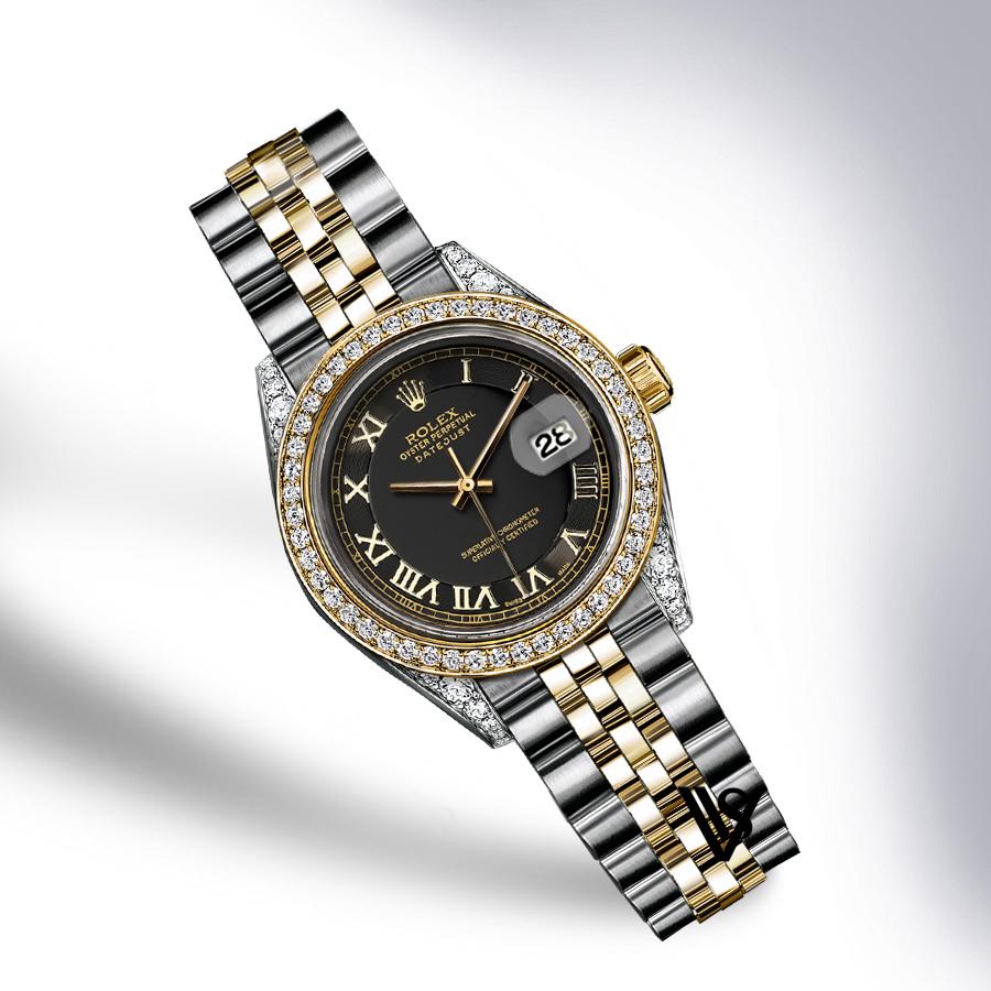 Rolex - Stainless Steel and Yellow Gold Datejust - Diamond Bezel - Gloss Matte Grey Roman Numeral Dial - Jubilee Bracelet - Diamond Lugs