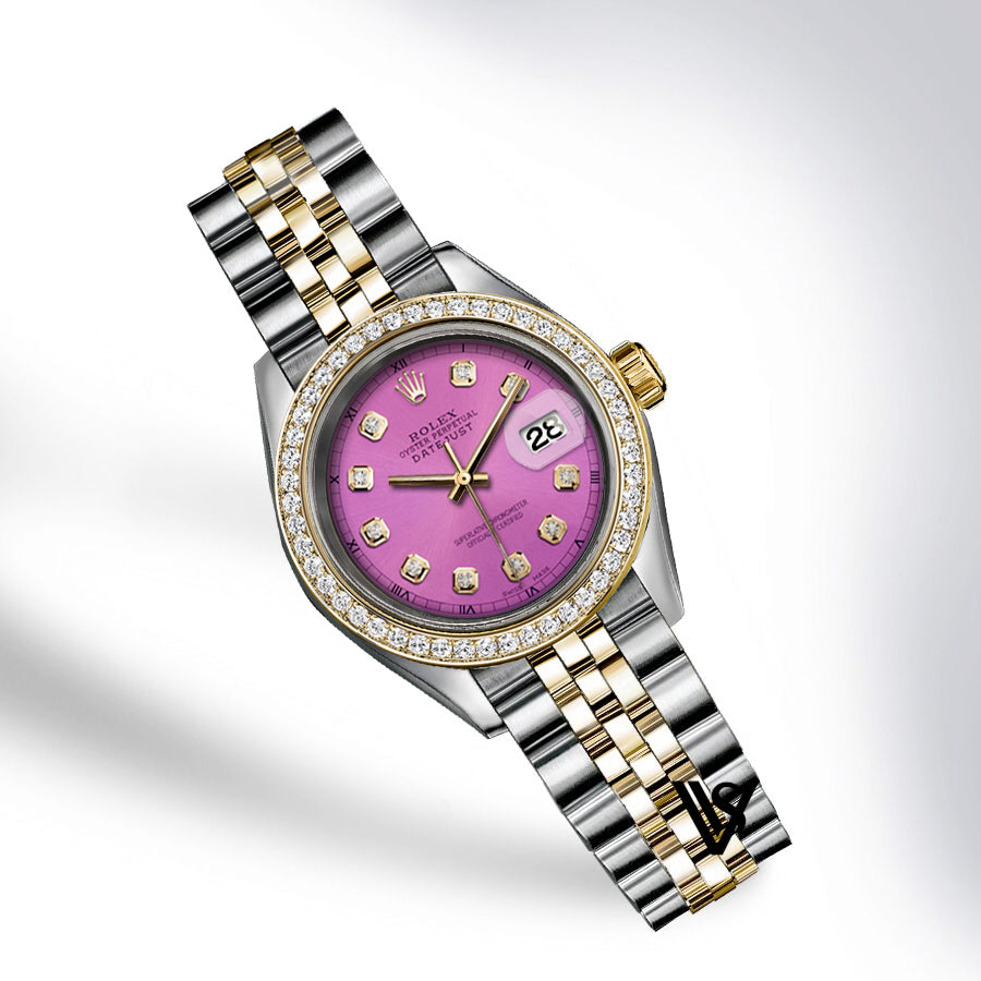 Preowned Rolex - 26mm Datejust Hot Pink Diamond Dial with Diamond Bezel Two-tone 18K Yellow Gold & Stainless Steel Jubilee