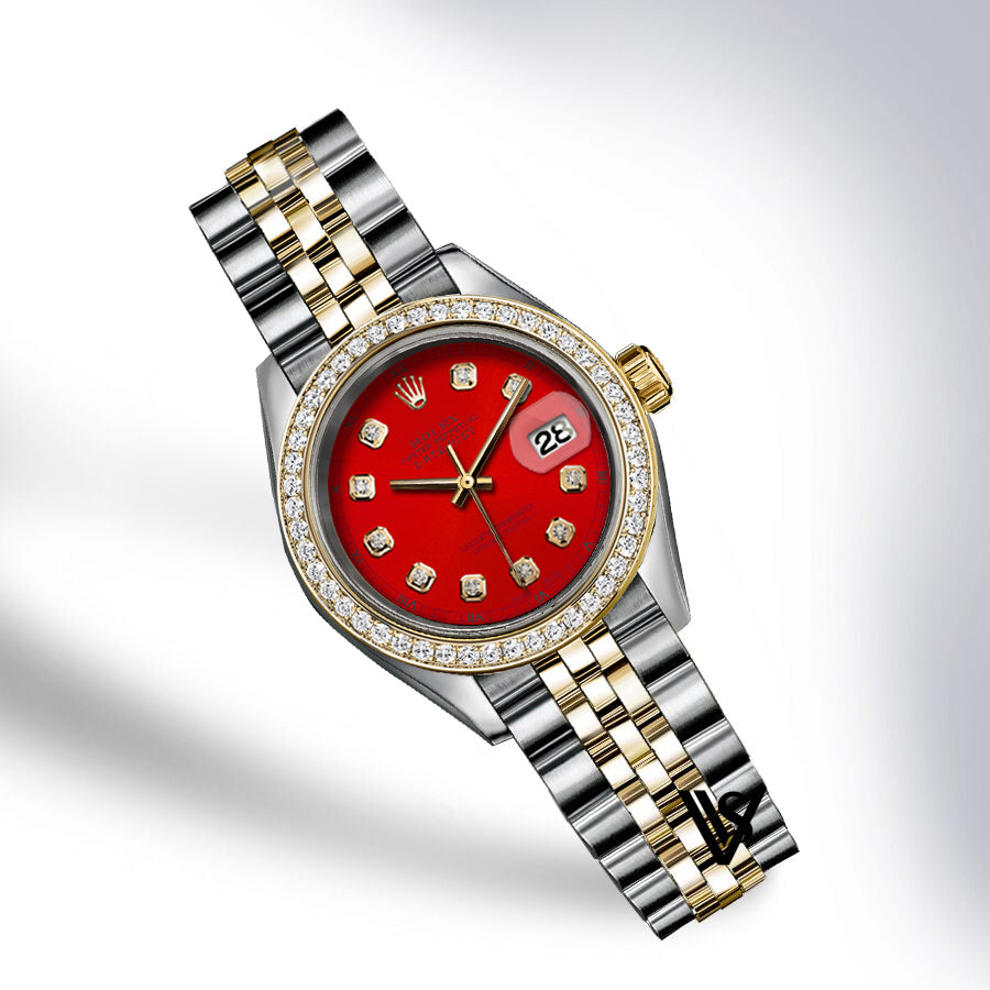 Preowned Rolex - 26mm Datejust Red Diamond Dial with Diamond Bezel Two-tone 18K Yellow Gold & Stainless Steel Jubilee