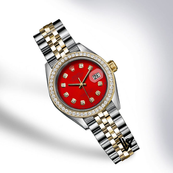 Rolex - Stainless Steel and Yellow Gold Datejust - Diamond Bezel - Classic Red Diamond Dial - Jubilee Bracelet