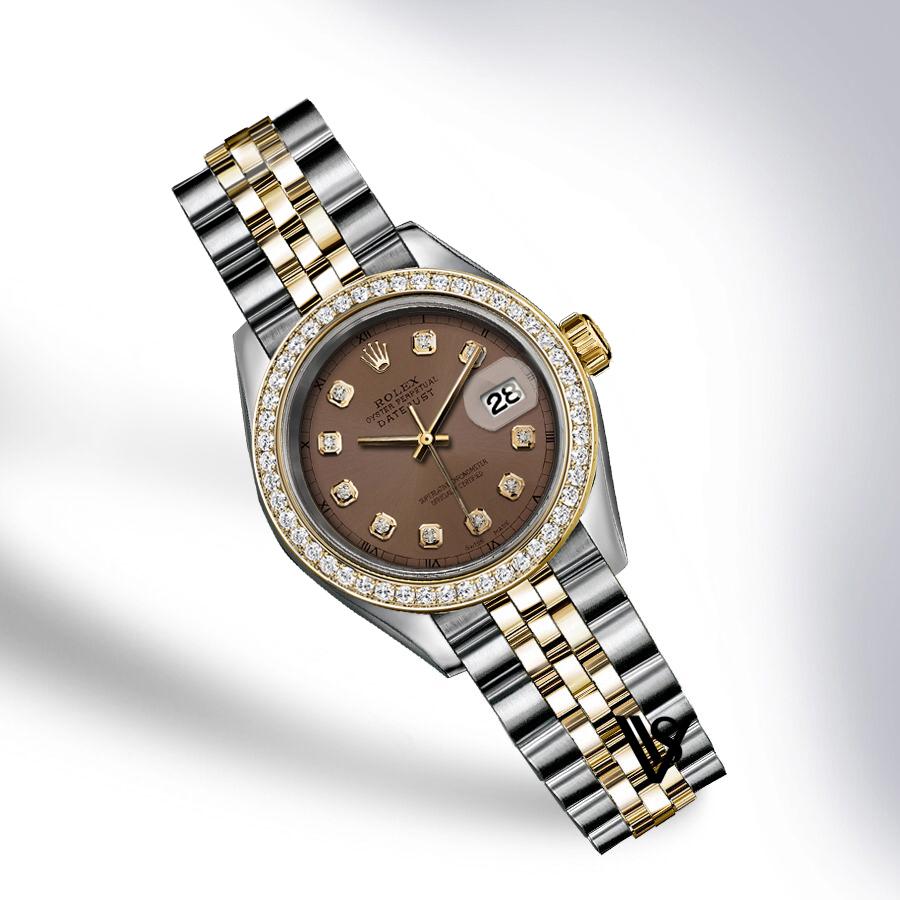 Preowned Rolex - 31mm Datejust Chocolate Brown Diamond Dial with Diamond Bezel Two-tone 18K Yellow Gold & Stainless Steel Jubilee