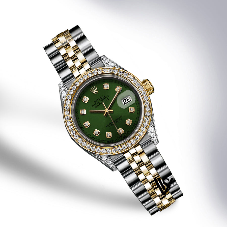 Rolex - Stainless Steel and Yellow Gold Datejust 26mm - Diamond Bezel - Forrest Green Diamond Dial - Jubilee Bracelet - Diamond Lugs