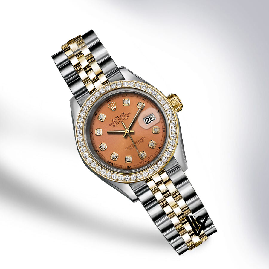 Rolex - Stainless Steel and Yellow Gold Datejust - Diamond Bezel - Orange Caramel Diamond Dial - Jubilee Bracelet