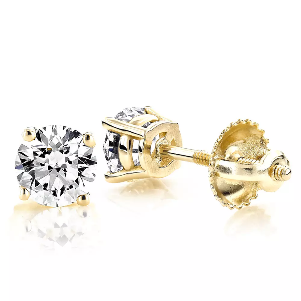 18K Gold Solitaire Round Diamond Stud Earrings 0.75ct
