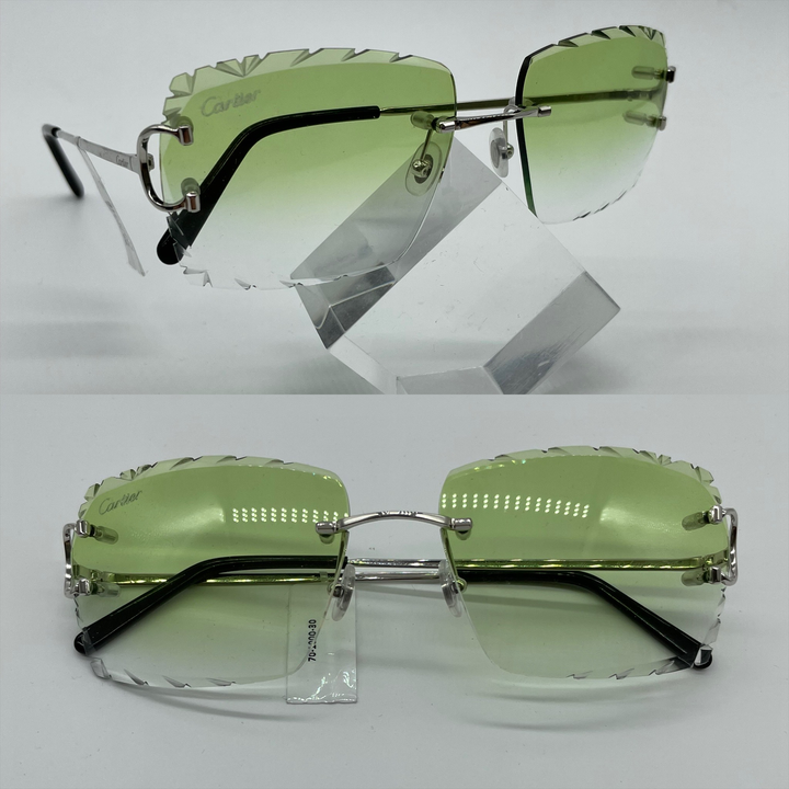 Bright Green Sharp Square Shaped W/ Thin Temples Cartier Glasses