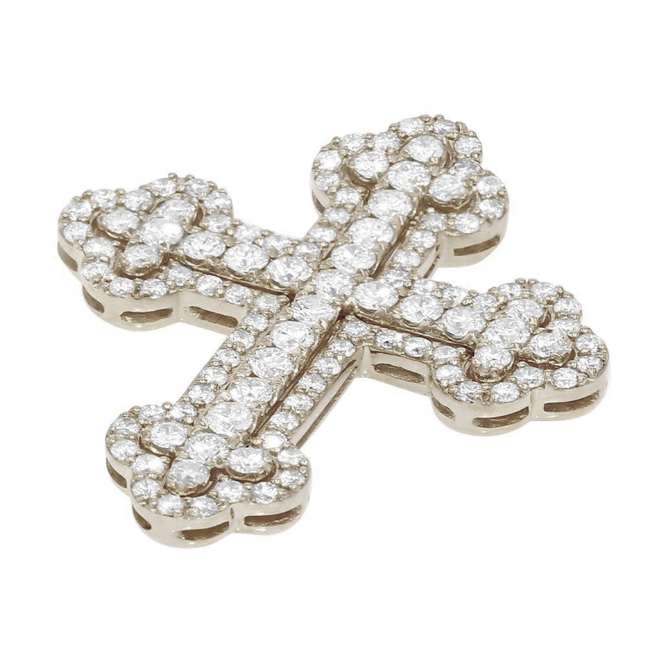 Budded Cross Diamond Pendant 1.6CT 14K White Gold 1.2"