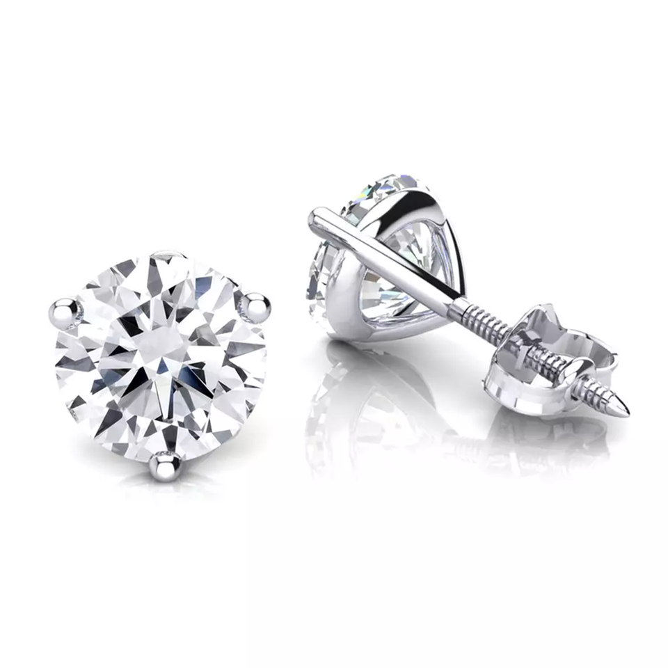 Two Carat 14K White Gold Solitaire Round Diamond Martini Stud Earrings 2ct
