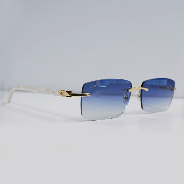 Cartier - CT0046S - Gold with White Temples and Blue Lenses