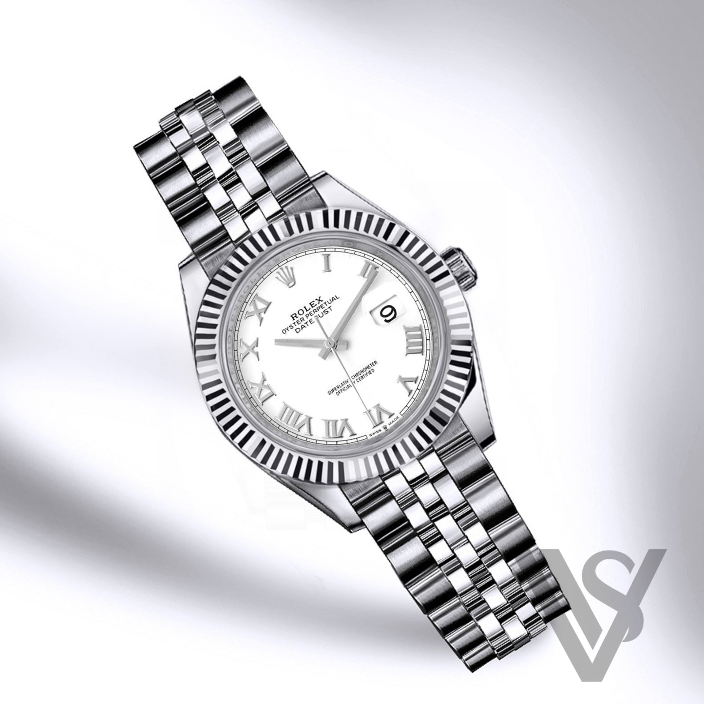 Rolex - Datejust - 41mm White Roman Dial 18K White Gold Fluted Bezel Stainless Steel Jubilee Bracelet Men's Watch