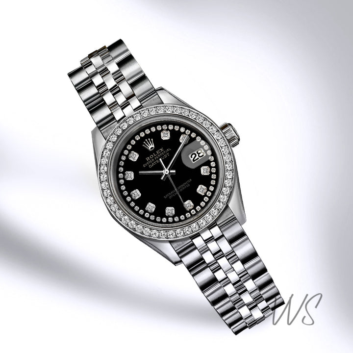 Rolex - Stainless Steel Datejust - Diamond Bezel - Black Diamond Dial with Diamond String - Jubilee Bracelet